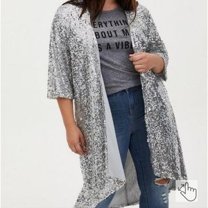 TORRID Silver Sequin Open Front Hi-Lo Kimono Duster 1X